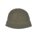 Close-up of olive green ribbed knit beanie with soft texture and wide fold-over cuff - Adjustable / Army Green