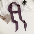 Solid deep purple skinny silk scarf for handbags or hair styling on white paper - 200cm / Dark Purple