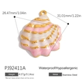 Pink and white shell pendant in 18K gold plated stainless steel, size 26x31mm - 18K Gold Plated / Pink and White Shell Pendant (PJ92411A)