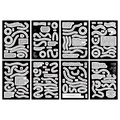 Detail view of 8 retro vintage black paper stickers with creative white typography - Curved Style 8 Sheets/Set