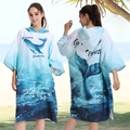 Blue whale gradient quick-dry surf poncho with hood for beach changing and swimming - One Size / Pocket Style - Whale Tail
