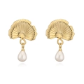 Boucles d'oreilles feuilles de ginkgo plaquées or 18K avec pendentifs perles gouttes - Boucles d'oreilles / Boucles d'Oreilles Perles Ginkgo Or