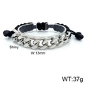 Bracciale a catena cubana 13mm in acciaio inox con corda nera intrecciata e nodo regolabile - Bracciale Intrecciato a Catena Cubana da 13 mm (KB122630-Z)