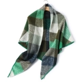 Detailed view of green check cashmere scarf with contrast stitching and soft texture - Green Plaid