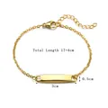 Detail view of golden curved bar bracelet with O-chain and lobster clasp measurements - Gold O-Chain Flat Bar (JZB520)