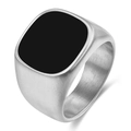 Close-up of men's square black signet ring with brushed stainless steel finish - US 7 / Steel