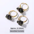 Set de 3 anillos de turmalina negra natural envueltos en hilo dorado, 12-26mm - Turmalina negra natural / Abierto Ajustable