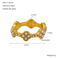 Anello quadrifoglio in acciaio inossidabile placcato oro 18K con perle e strass oro - Stile Perla Bianca / Bianco
