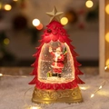 Luminous Christmas tree snow globe with Santa figure and golden base night light - Red Tree Santa with Backpack