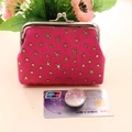 Pink denim coin purse with gold star patterns and vintage metal clasp closure - Rose Red