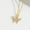 Elegante collana con ciondolo a farfalla dorata con zirconi intarsiati da donna - Farfalla