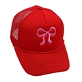 Red mesh trucker hat with pink bow embroidery for women's casual summer outdoor style - Adult(56-60cm) / All Red