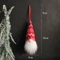 Knitted Christmas gnome ornament with red geometric hat and white beard, 16cm height - Red Geometric Pattern (E)