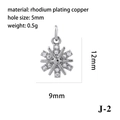 Silver snowflake sunflower pendant charm in rhodium-plated copper with 5mm hole size - Snowflake/J-2