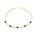 Dettaglio della collana tennis dorata con zirconi e cinque ciondoli a cuore neri - Cuore Nero: Zircone Bianco