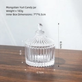 Yurt-style transparent embossed glass jar with lid for candies and makeup brushes - Tiny Yurt Candy Jar