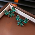 Green butterfly crystal stud earrings with gold plating and faceted emerald stones - Silver Earring Post Antique Gold Green Butterfly Water Drop Earrings