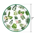 7-inch round disposable paper plate with tropical palm leaves and flamingo floral pattern - Hawaii 7-inch Plates 16Pcs