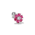Flower-shaped stainless steel cartilage stud with rose red and white zircons - Rose Red Flower