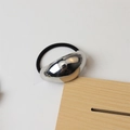 Minimalist black elastic hair tie with large bean-shaped polished silver metal accent - 8# Large Oval Silver