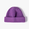 Winter warm deep purple ribbed knit beanie hat with classic wide double-folded cuff - Heather Purple