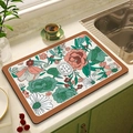 Absorbent kitchen mat with vintage floral pattern in pink and green for drying dishes - MSHH-7/Vintage Flower Language