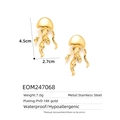 Detail of 18K gold-plated stainless steel jellyfish earrings with 4.5cm x 2.7cm measurements - Artistic Jellyfish Earrings (EOM247068)