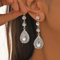 Boucles d'oreilles argentées avec strass en cascade et grand pendentif en cristal goutte - Style Goutte d'Eau Triple Cercle Argent (DTE1616774S)