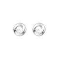 Polished silver stainless steel twist hoop earrings with central round zircon stone - Silver Spiral Twist Stud (E304166) - White White