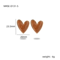 French vintage heart stud earrings with brown marble texture and golden edge finish - Brown