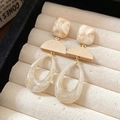 Macro detail of geometric resin and wood earrings inside a soft velvet jewelry box - Wooden Geometric Patchwork Style (19# Silver Earring Post - White)
