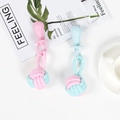 Robustes Kauspielzeug-Set für Haustiere mit rosa und blauen Baumwollseilen und Gummibällen - Schnuller Rundball / 20cm (Ca. 70g)
