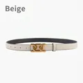 Beige litchi grain leather belt with interlocking gold chain buckle for women - 105cm / Beige