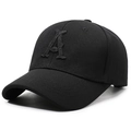 Classic black baseball cap with 3D letter A embroidery and high-density cotton fabric - Adjustable / Black with Black Embroidery