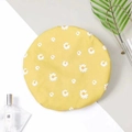 Waterproof double-layer shower cap with yellow daisy floral print and elastic band - Ginger Yellow Daisy