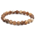 8mm natural picture jasper beaded elastic bracelet with earthy brown and beige stone textures - Jasper