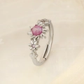 Silberner Blumenring mit rosa Opal und Sonnenstrahlen-Design, verstellbare Größe - Silber Sonnenblume Rosa