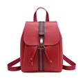 Mini red PU leather backpack featuring classic green and red striped webbing detail - Red