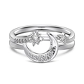 Elegant S925 sterling silver moon and star double ring with clear zircon stones - Moon and Star Style (DY121008)-Size 7