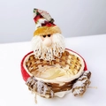 Handwoven Santa Claus bamboo storage basket with red floral hat and jingling bells - Santa Claus Basket Style 5