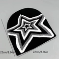 Detailed size measurement of black knit beanie with layered star pattern, 22cm width - One Size / Black