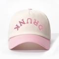 Retro color-block baseball cap in cream and pink with 3D DRUNK embroidery design - Off-white and Pink