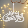 Sparkling white Merry Christmas glitter ornament hanging with ribbon on festive tree - Crystal Hanging Merry Christmas Sign