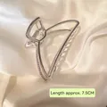 7.5cm silver triangular metal hair claw clip with glossy finish and silk background - 29# Medium Silver Fan Claw Clip / 7.5cm
