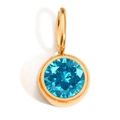 Detail of round bezel-set aquamarine blue stone pendant in gold plated stainless steel - Dec-Lake Blue