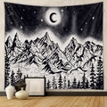 Arazzo monocromatico minimalista con paesaggio montano e bosco stellato sulla parete - 73X95CM / Paesaggio Forestale BN-Spazzolato(GT104012)