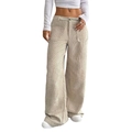 Pantalón de pana de talle alto y pernera ancha para mujer en color beige suave - S / Albaricoque