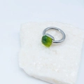 Minimalist silver ring featuring a square emerald green zircon on a white stone base - Silver Base: May-Grass Green