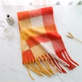 Rainbow plaid winter scarf with red, orange, and yellow tassels in warm faux cashmere - Red Orange Yellow White Plaid (WJ137-15)