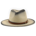 Unisex gradient weave straw jazz hat with leather belt and golden buckle for sun protection - M (56-58cm) / Beige Grey Gradient (03)